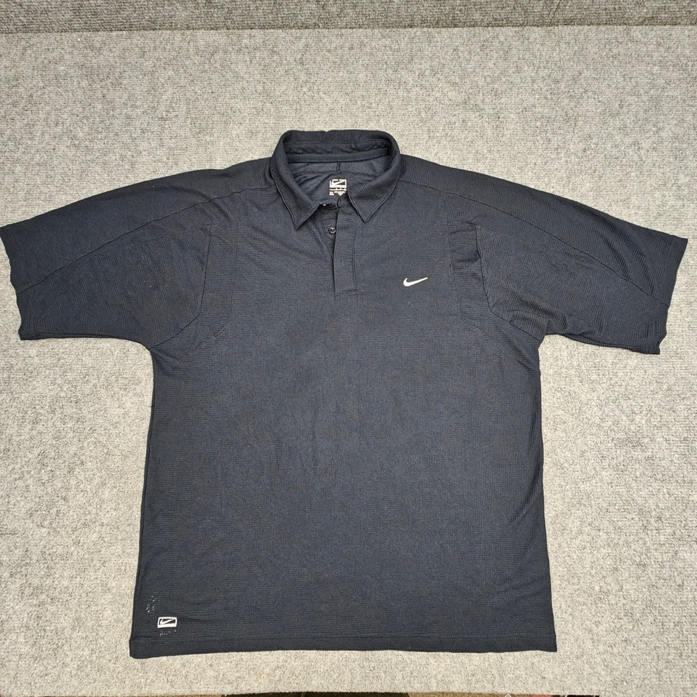 Nike Polo Shirt Mens XL Navy Blue Performance Golf Retro Y2K Waffle Knit